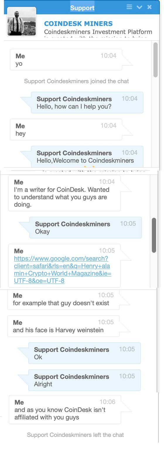 A chat with the Coindeskminers team didn't go well.